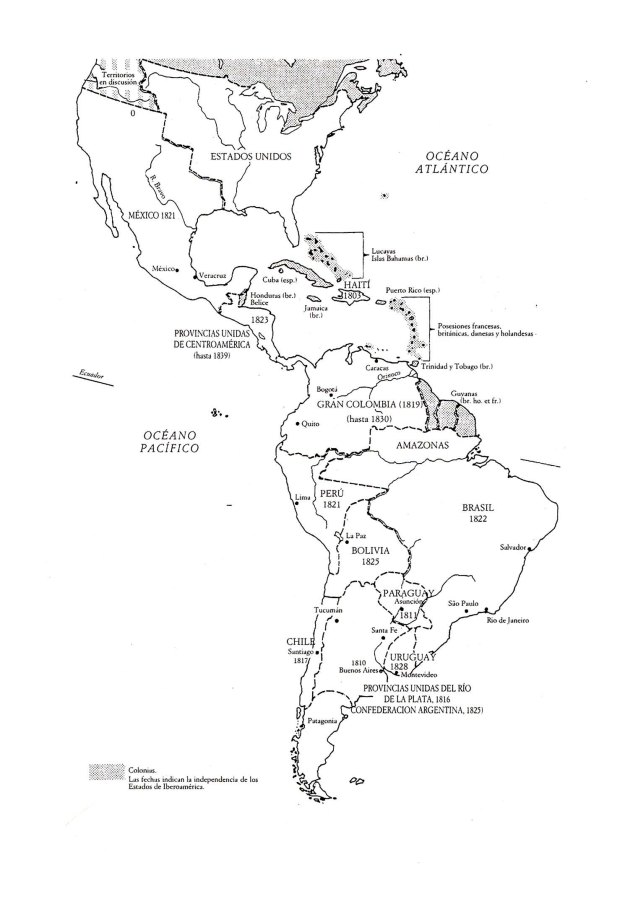 Mapa de América en 1830