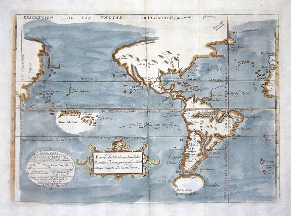 "Descripcion de la Yndias Ocidentales", mapa de principios del siglo VII de Antonio de Herrera y Tordesillas.