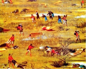 Detalle del cuadro "Después de la batalla de Curupaytí" (1893), de Cándido López. La Guerra de la Triple Alianza, liderada por Brasil a instancias de Gran Bretaña, benefició los intereses expansionistas  brasileños y destruyó la estructura económica y a la mayor parte de la población masculina del Paraguay.