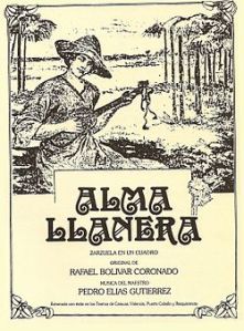 Portada de la primera edición del libreto de Alma llanera, que escribió Rafael Bolívar Coronado.