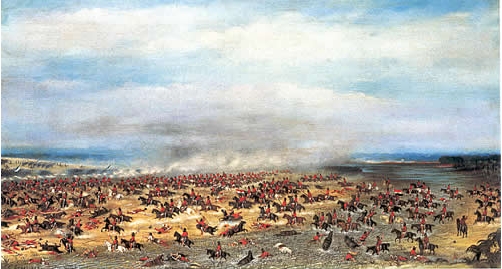 representación de la batalla de Tuyutí, por Cándido López (1866). La Guerra del Paraguay, promovida por Brasil, fue devastadora para el Paraguay, que perdió al 90% de su porblación masculina adulta.