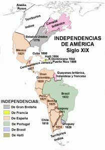 América en el siglo XVIII. Con la indepedencia vino la desdichada fragmentación de la América Hispana (o Indias), que podría haber sido la mayor Nación del continente y hasta del mundo.