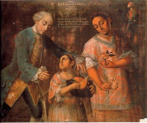 Representación del mestizaje en un óleo de 1770, obra del pintor poblano José Joaquín Magón. Museo Nacional de Antropología (Madrid).