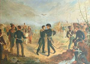 Encuentro de San Martín y Belgrano en la Posta de Yatasto, óleo de Augusto Ballerini (1875). Instituto Nacional Sanmartiniano, Buenos Aires.