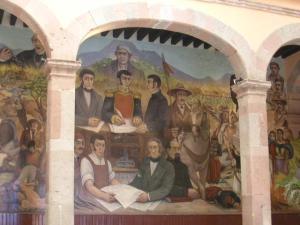 Mural en Zitácuaro de la instauración de la Suprema Junta Nacional Americana.