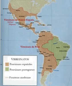 Mapa de la América española y la portuguesa hacia finales del siglo XVIII.