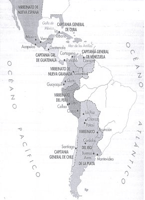 Virreinatos y capitanías generales de las Indias (Hispanoamérica) en el siglo XVIII.