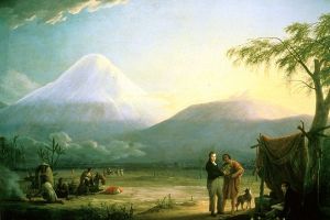 Alexander von Humboldt y Aimé Bonpland al pie del volcán del Chimborazo, cuadro de Friedrich Georg Weitsch (1810).