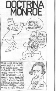 Caricaturización de la doctrina Monroe en el libro de viñetas "Vera Historia del Tío Sam", de Rius (Eduardo del Río García).
