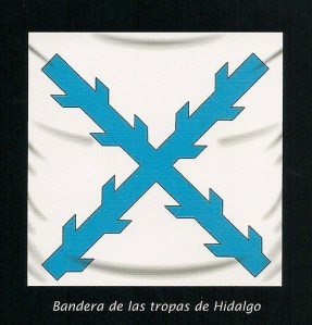 Bandera capturada a los insurgentes en Acatita de Baján y que se conserva en el Museo del Ejército de Madrid. El color azul de la cruz de Borgoña fué elegido por los rebeldes para diferenciarla del rojo de las banderas realistas.